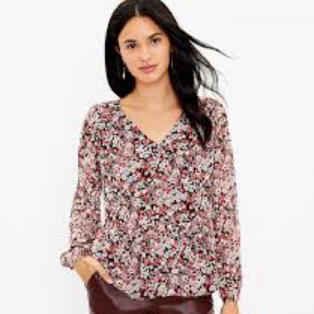 Loft Floral V-Neck Peplum Blouse L